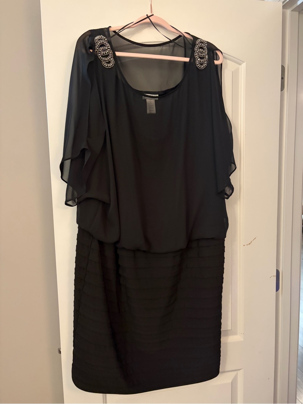 Catherines Black Jeweled-Shoulder Midi Dress